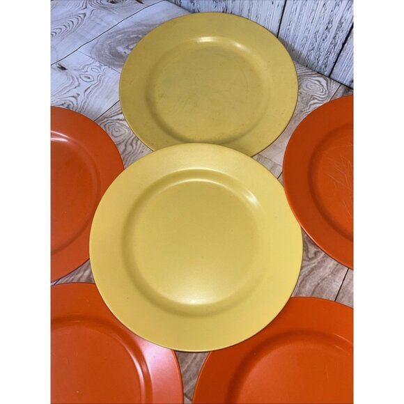 VTG RARE Lot Of 6 Plates Beetleware Melamine Yellow Gold and Orange - Picture 5 of 9